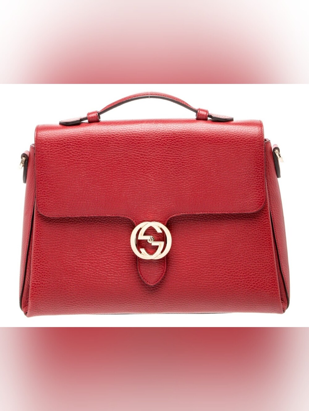 GUCCI Red Calfskin Medium Interlocking G Top Handle Shoulder Bag